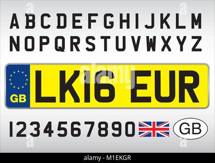 United Kingdom auto Platte, Buchstaben, Zahlen und Symbole Stock Vektor