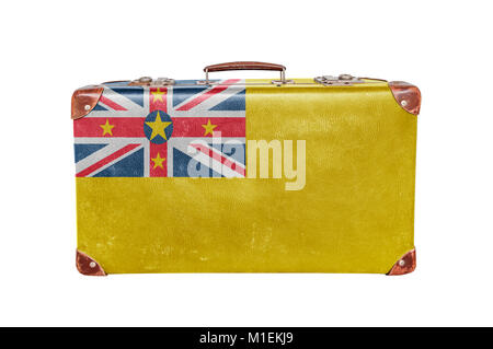 Vintage Koffer mit Niue Flagge Stockfoto