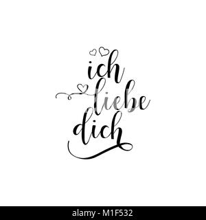 Ich liebe Dich" Schriftzug. aus dem Deutschen übersetzen, ich liebe dich. Phrase für den Valentinstag. Auf weissem Hintergrund. Stock Vektor