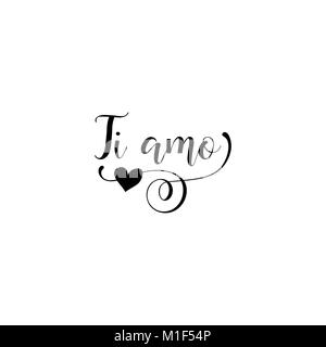 Ti amo Schriftzug. von Italienisch übersetzen: Ich liebe Dich. Phrase für den Valentinstag. Auf weissem Hintergrund. Stock Vektor