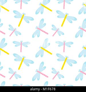 Cute Dragonfly nahtlose Muster. Frühling Insekten sich wiederholenden Texturen. Sommer endlos Hintergrund, Papier, Tapeten. Vector Illustration. Stock Vektor