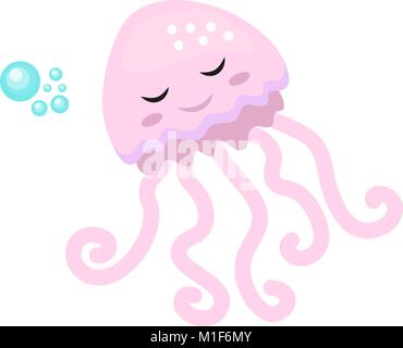 Cute Quallen Symbol flach, Cartoon Stil. Auf weissem Hintergrund. Vector Illustration. Stock Vektor