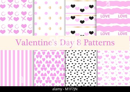 Valentines Tag Seamless Pattern. Herzen endlose Hintergrund Textur. Sammlung von Papier. Vector Illustration. Stock Vektor