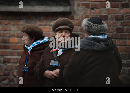 Oswiecim, Polen. 27 Jan, 2018. Überlebende des Holocaust an den 73. Jahrestag der Befreiung des KZ Auschwitz-Birkenau in Oswiecim. Januar 2018 wird der 73. Jahrestag der Befreiung der Konzentrationslager, überlebenden und der Opfer, die während des Zweiten Weltkrieges erlitten die Camps kommen zu gedenken und den Tod zu betrauern. Credit: Omar Marques/SOPA/ZUMA Draht/Alamy leben Nachrichten Stockfoto