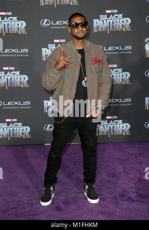 Los Angeles, Ca, USA. 29 Jan, 2018. Usher, bei Marvel Studios' Welt Premiere von Black Panther am Dolby Theatre in Los Angeles, Kalifornien, am 29. Januar 2018. Credit: MediaPunch Inc/Alamy leben Nachrichten Stockfoto