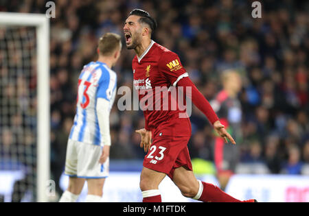 Huddersfield, Großbritannien. 30. Januar, 2018. Emre können vom 30. Januar 2018 GBB 6276 Premier League, Huddersfield Town FC v Liverpool FC 30/01/2018 streng redaktionelle Verwendung. Wenn der Spieler/Spieler in diesem Bild dargestellt ist/Spielen für einen englischen Club oder das England National Team. Dann ist dieses Bild darf nur für redaktionelle Zwecke verwendet werden. Keine kommerzielle Nutzung. Folgende Verwendungen sind auch dann eingeschränkt, wenn in einem redaktionellen Kontext: Verwendung in Verbindung mit oder als Teil eines nicht autorisierten Audio-, Video-, Daten-, Spielpläne, Verein/liga Logos, Wette Credit: Allstar Credit: Allstar Bildarchiv/Alamy leben Nachrichten Stockfoto