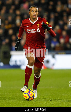 Huddersfield, Großbritannien. 30 Jan, 2018. Joel Matip von Liverpool in der Premier League Match zwischen Huddersfield Town und Liverpool bei John Smith's Stadium am 30. Januar 2018 in Huddersfield, England. (Foto von Daniel Chesterton/phcimages.com) Credit: PHC Images/Alamy leben Nachrichten Stockfoto