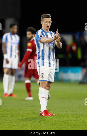 Huddersfield, Großbritannien. 30 Jan, 2018. Jonathan Hogg von Huddersfield Town Gesten während der Premier League Match zwischen Huddersfield Town und Liverpool bei John Smith's Stadium am 30. Januar 2018 in Huddersfield, England. (Foto von Daniel Chesterton/phcimages.com) Credit: PHC Images/Alamy leben Nachrichten Stockfoto