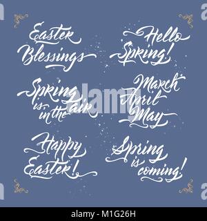 Eingestellt von Ostern und Frühjahr ähnliche Pinsel Kalligraphie. Stock Vektor