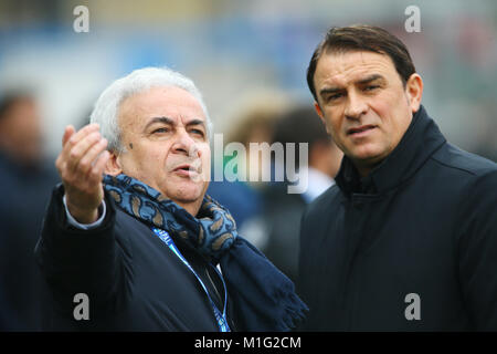 WALTER MATTIOLI (PRESIDENTE SPAL) E LEONARDO SEMPLICI (ALLENATORE SPAL) SPAL-INTER Ferrara 28-01-2018 Stadio Paolo Mazza Fußball Calcio Serie A201 Stockfoto