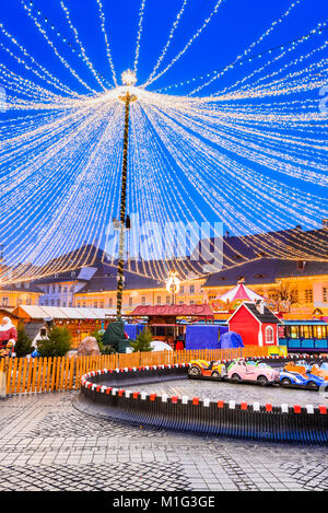 Sibiu Weihnachtsmarkt, in Rumänien, Siebenbürgen, Sehenswürdigkeit winter fair Geschichte. Stockfoto