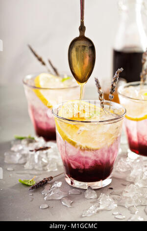 Lavendel Sirup Limonade mit frischen Zitronen und Honig Stockfoto