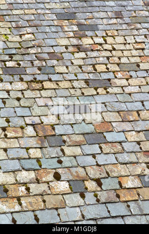 Alte verwitterte bunten Dach Schiefer Fliesen full frame Stockfoto
