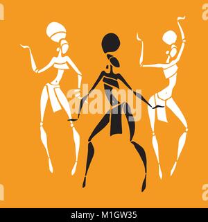 Silhouette einer Frau. Afrikanische Tänzer. Tanzen Frau in traditionellen ethnischen Stil. Vector Illustration. Stock Vektor