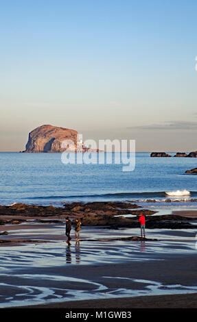 North Berwick Beach an der ein Winter Nachmittag mit Bass Rock im Hintergrund, East Lothian, Schottland, Großbritannien Stockfoto