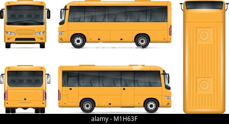 Gelben bus Vektor mock up für Werbung, Corporate Identity. Isolierte Vorlage von kleinen Bus auf weißem Hintergrund. Fahrzeug Branding mockup. Stock Vektor
