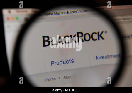 Blackrock Website durch ein Vergrößerungsglas gesehen Stockfoto