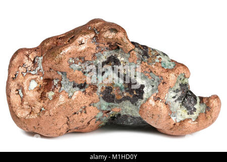 Großen einheimischen Kupfer Nugget (157 g) von Keweenaw, Michigan/USA isoliert auf weißem Hintergrund Stockfoto