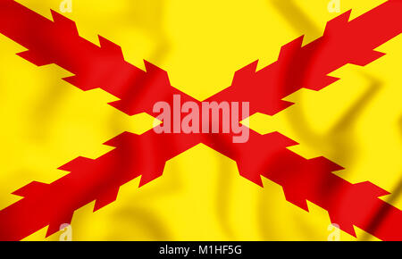 3D-Flagge des Tercios Morados Viejos. 3D-Darstellung. Stockfoto
