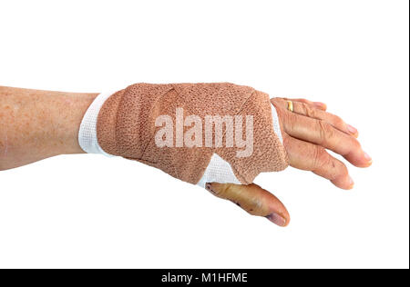 Verband weiblicher Hand. Stockfoto