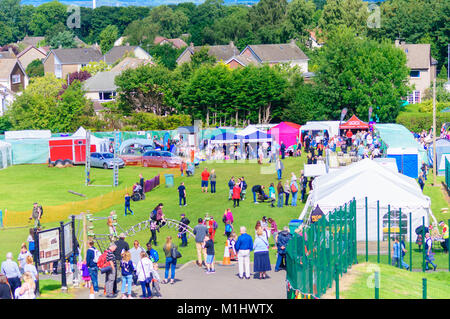 Dundonald Highland Games feiert traditionelle schottische Kultur, Pipe Band Contest, Majoren drum, solo Piping, Highland dancing und schwere Ereignisse Stockfoto