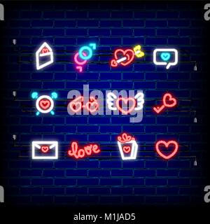 Neon Happy Valentines Tag Symbol Stock Vektor