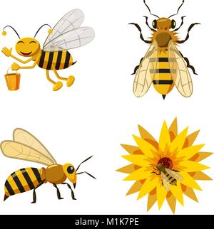 Biene Icon Set, Cartoon Stil Stock Vektor