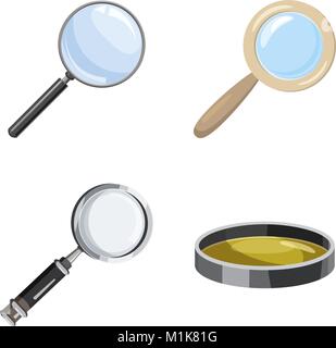 Glas Icon Set Vergrößern, Cartoon Stil Stock Vektor