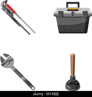 Badewanne Werkzeug Icon Set, Cartoon Stil Stock Vektor