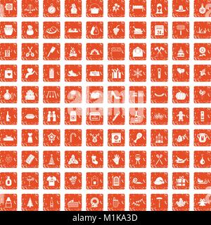 100 Familie Tradition Icons Set grunge orange Stock Vektor