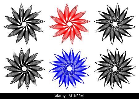 Blume - schwarz und weiß Vektorsymbol, Star vector Pattern, Set, Stock Vektor