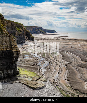 Welle schneiden Pflaster des Jura Lias Kalkstein bei Ebbe in der Nähe von Nash Point auf der Glamorgan Heritage Küste von South Wales UK Stockfoto