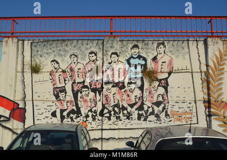 Graffiti des FC Vojvodina Fans, an der Mauer des Karadorde Stadion dargestellt. Novi Sad, Serbien Stockfoto