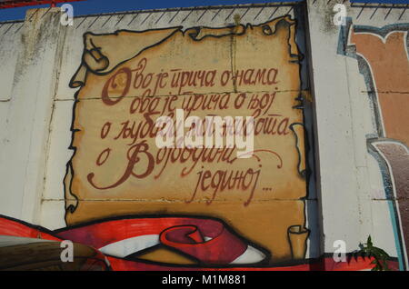 Graffiti des FC Vojvodina Fans, an der Mauer des Karadorde Stadion dargestellt. Novi Sad, Serbien Stockfoto