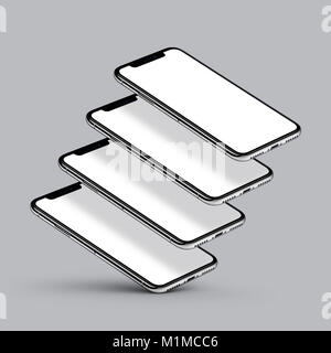 IPhone X. Perspektive smartphone Multi Screen mockup auf grauem Hintergrund. Stockfoto