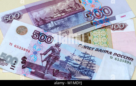 Russische Währung Rubel Banknoten Stockfoto