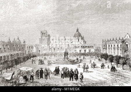 Die Grand Square, aka Zocalo, Mexiko City, Mexiko im 19. Jahrhundert, heute bekannt als Plaza de la Constitucion. Von Station und Lock's illustrierte Geschichte der Welt, veröffentlicht C 1882. Stockfoto