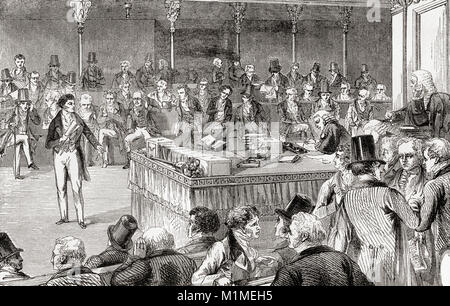 Lord John Russell die Einführung der Reform Bill im Unterhaus im Jahre 1832. John Russell, 1. Earl Russell, 1792-1878, aka Lord John Russell vor 1861. Führende Whig und liberaler Politiker und zwei Mal Premierminister des Vereinigten Königreichs. Von Station und Lock's illustrierte Geschichte der Welt, veröffentlicht C 1882. Stockfoto