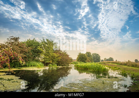 Die Feuchtgebiete und Niederungen der Lincolnshire Fens während einer frühen Herbst Morgen in der Nähe von Kate's Bridge, Thurlby, Lincolnshire, Großbritannien Stockfoto