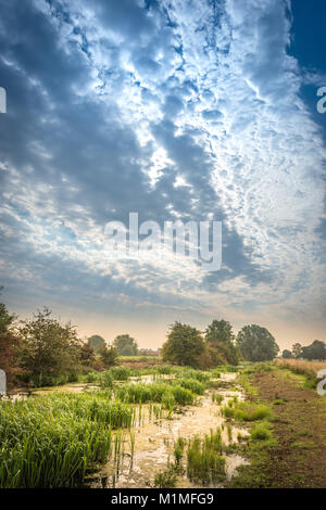 Die Feuchtgebiete und Niederungen der Lincolnshire Fens während einer frühen Herbst Morgen in der Nähe von Kate's Bridge, Thurlby, Lincolnshire, Großbritannien Stockfoto