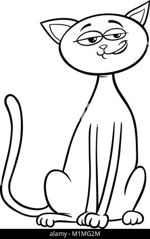 Schwarze und Weiße Cartoon Illustration der Sitzende Katze Haustier Charakter Malbuch Stock Vektor