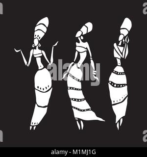 Silhouette einer Frau. Afro-amerikanische Frau auf Weiß isoliert. Tanzen Frau in traditionellen ethnischen Stil. Vector Illustration. Stock Vektor