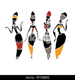 Silhouette einer Frau. Afrikanische Tänzer. Tanzen Frau in traditionellen ethnischen Stil. Vector Illustration. Stock Vektor