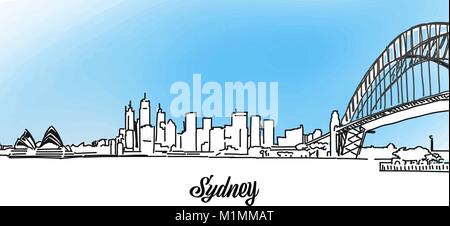 Sydney Vektor Panorama Banner. Layout für die Grußkarte und Banner Design. Marketing Skizze Stock Vektor