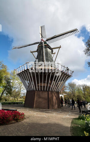 Eine 100 Jahre alte holländische Windmühle in den Keukenhof bei Lisse im Süden von Holland. Besucher können den außerhalb der Plattform für einen tollen Blick auf Th klettern Stockfoto