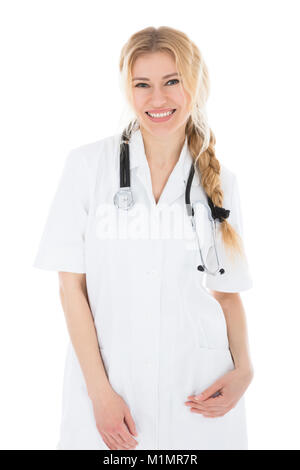 Portrait eines glücklichen jungen Frau Doktor mit Stethoskop Stockfoto