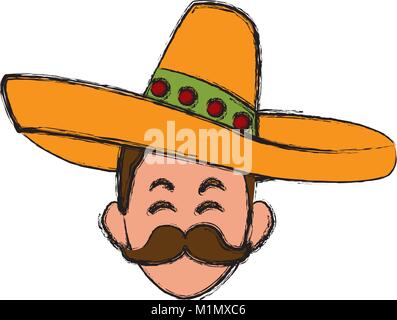 Mexikanische mit Hut und Schnurrbart Stock Vektor