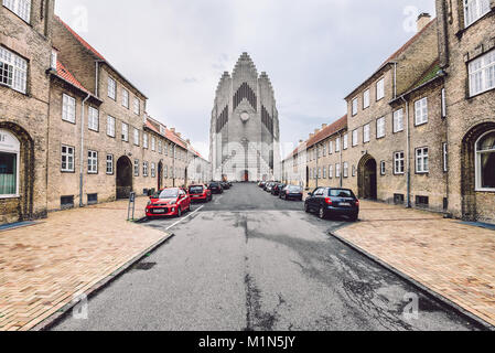 Grundtvigs Kirche in Kopenhagen, Dänemark, September, 23th, 2015. Wegen ihrer außergewöhnlichen Architektur ist es auf der berühmtesten Orte der Anbetung in Th Stockfoto