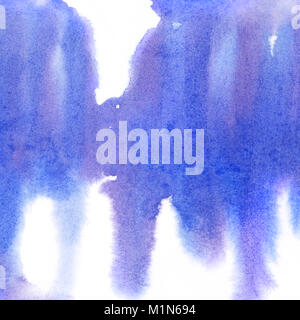 Abstrakt Blau Streifen und Flecken. Auf weißem Hintergrund, Aquarell und Papier Textur isoliert. Stockfoto