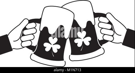 Zwei Hände, die Bier Glas Klee Schaum Feier Stock Vektor